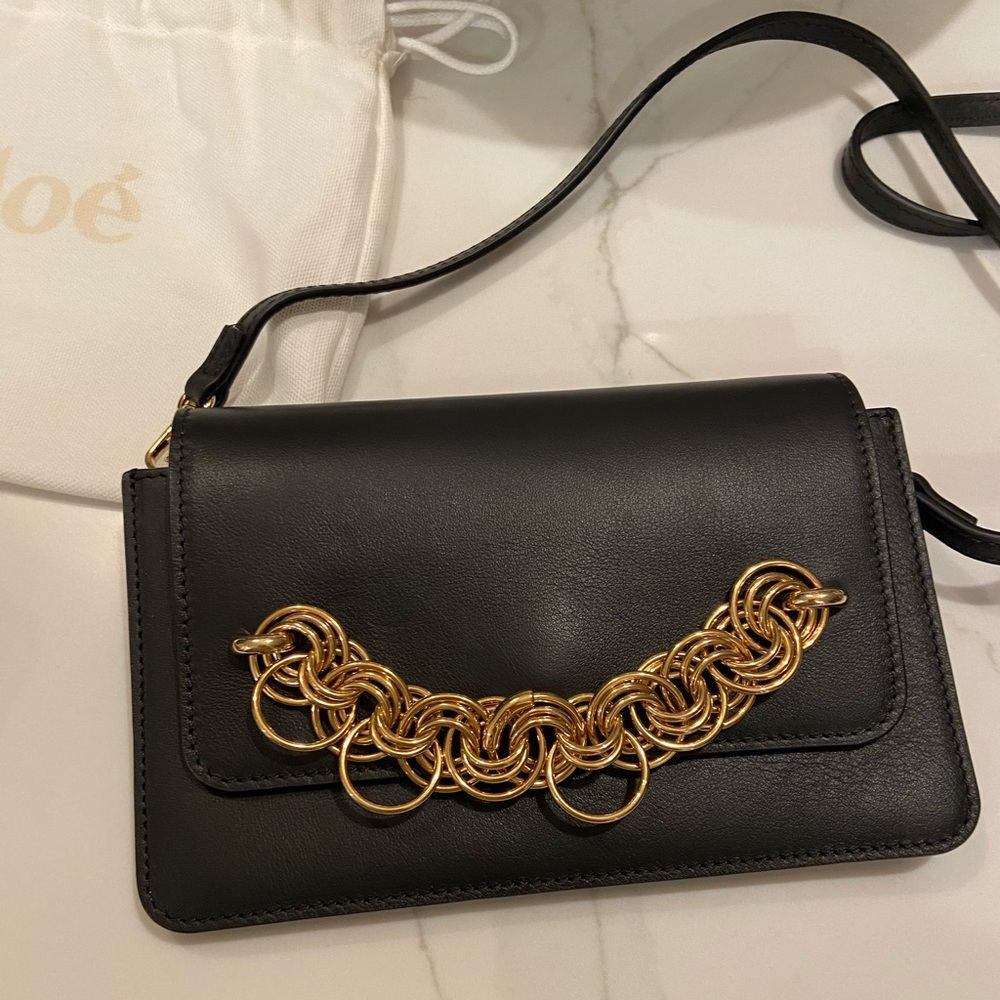Chloe Clutch Drew Bijou Black Leather Cross Body Bag EUC